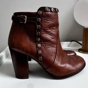 Tory Burch Chestnut Leather Ankle Booties